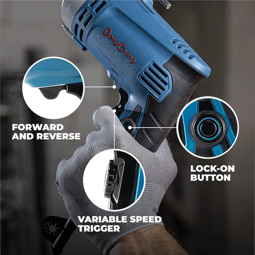 Vista 4 de Taladro de Martillo DongCheng 6A, Portabrocas con Llave de 1/2 Pulgada, 0-3000 RPM/45000 BPM Taladro de Impacto con 15 Brocas de Perforación