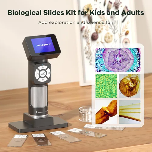 Vista 4 de JL112 Microscopio de mano para niños y adultos, microscopio digital portátil con pantalla LCD de 2 pulgadas, cámara de microscopio de bolsillo USB