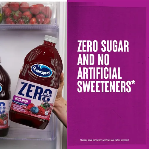 Vista 6 de Ocean Spray® ZERO Sugar - Bebida de jugo de bayas mixtas, bebida de jugo de arándano endulzado con stevia, botella de 64 onzas líquidas