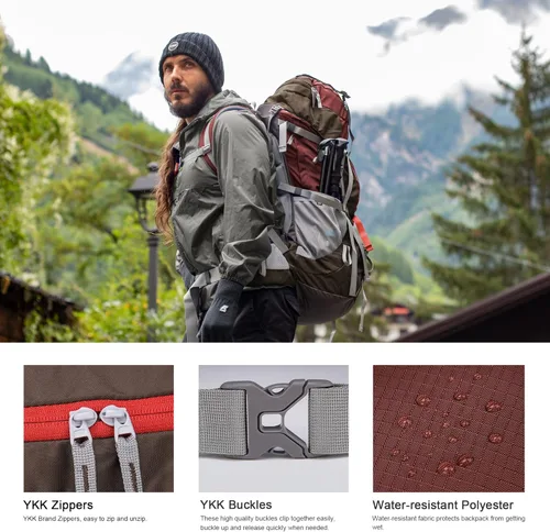 Vista 3 de MOUNTAINTOP 70L - Mochila con marco interno para camping, senderismo, mochila para hombres y mujeres con cubierta de lluvia