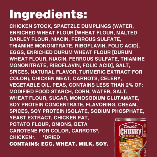 Vista 4 de Campbell's Chunky - Sopa de pastel de pollo al estilo pub Chunky de Campbell's, lata de 16.3onzas (paquete de 3unidades)
