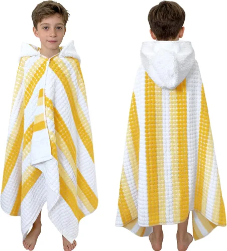 Vista 32 de VOOVA & MOVAS Poncho toallas para niños (4-8 años), de secado rápido, ligeras, absorbentes, de algodón, con capucha, bata para piscina, natación