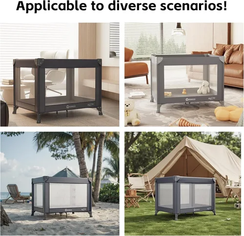 Vista 5 de Cuna de viaje portátil y corralito – Cama de viaje plegable segura para bebés con colchón, malla transpirable Cama de bebé compacta y ligera