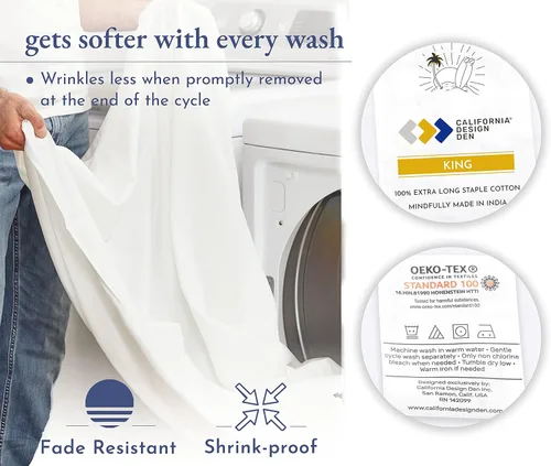 Vista 7 de California Design Den Juego de sábanas de lujo de 4 piezas, 100% algodón, sábanas bajeras y encimeras de bolsillo profundo de 600 hilos, ropa