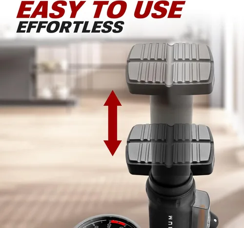 Vista 4 de BV Bomba de bicicleta de pie compuesta portátil con manómetro y presión de 100 PSI Bomba de bicicleta compatible con Schrader y Presta con pedal