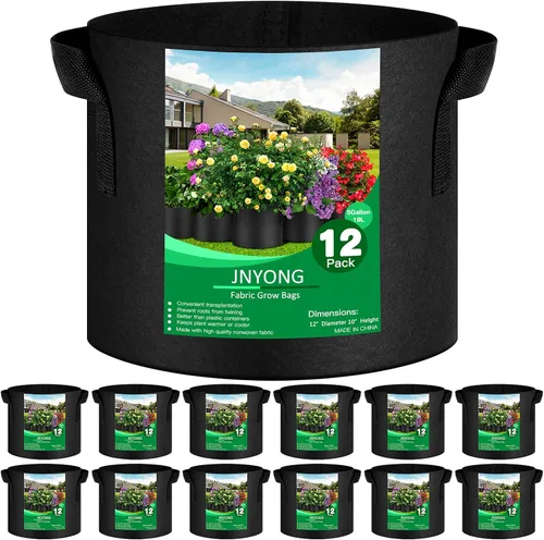 JNYONG - Paquete de 12 bolsas de cultivo no tejidas engrosadas de 5 galones, macetas de tela de aireación con asas