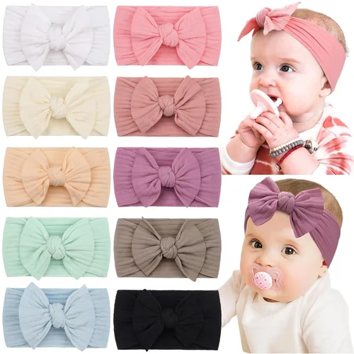 Vista 12 de CÉLLOT Diademas de nudo suaves súper elásticas con lazos para el cabello, vendas para la cabeza, accesorios para el cabello para recién nacidas
