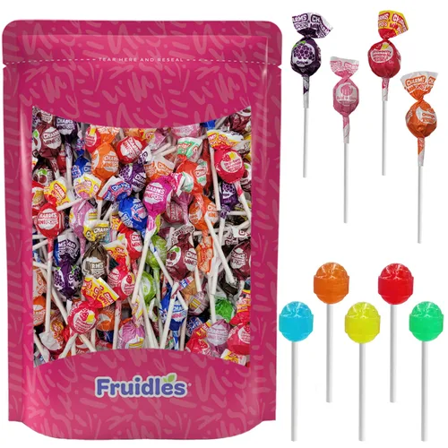 Fruidles Mini Pops - Chupones de piruletas, sabores surtidos, lácteos certificados Kosher, envueltos individualmente, bolsa resellable (2 libras)