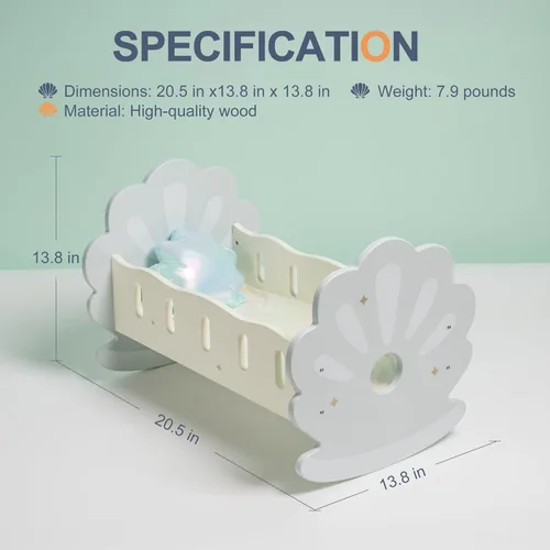 Vista 8 de ROBOTIME Cuna Mecedora de Madera para Muñecas, Juguetes de Cama para Muñecas de Niña, Cuna de Juguete para Muñecas de Bebé, Cuna para Muñecas de Azul