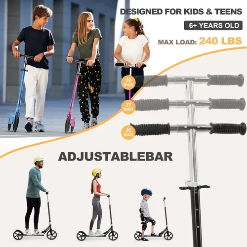 Vista 2 de Kick Scooter for Ages 6+, Kids, Teens & Adults. Max Load 240 LBS. 8IN Big Wheels for Kids, Teens & Adults, 3 Adjustable Levels
