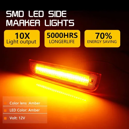 Vista 3 de Compatible con Jeep Wrangler 1997 1998 1999 2000 2001 Parachoques delantero lateral esquina marcador luz ámbar LED ámbar lente ámbar