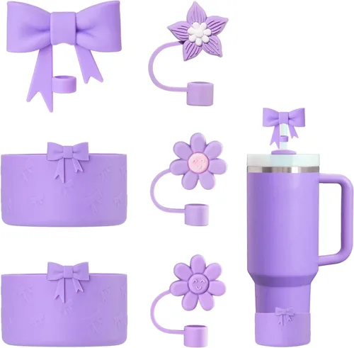 Vista 8 de Stanley - Juego de accesorios para tazas que incluye 4 fundas de silicona para popotes Stanley Tumbler, 2 botas de arco de silicona para copa Crema