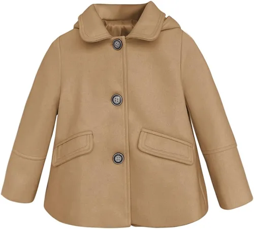 Vista 2 de rrhss Abrigo formal con botones para niñas pequeñas, chaqueta de lana con capucha para otoño e invierno