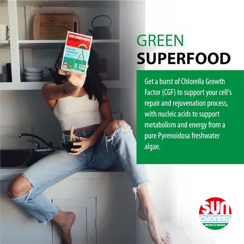 Vista 4 de Sun Chlorella Suplemento superalimento de algas verdes de 200 mg - Pared celular pulverizada - Clorofila, CGF, B12 activo, hierro, proteína, sin OMG