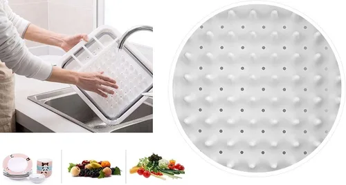 Vista 4 de Escurridor de platos plegable con juego de tabla de drenaje, escurridor de platos portátil, organizador de cubiertos plegable para secar platos