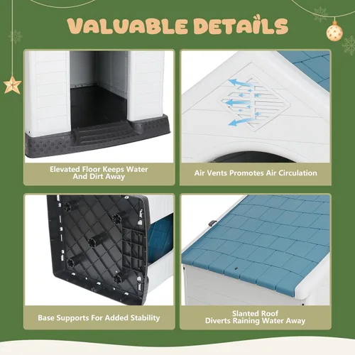 Vista 6 de Casa Grande de Plástico para Perros, Caseta para Perros Exterior Impermeable Doghouse Casas para Perros, Refugio para Cachorros Piso Elevado