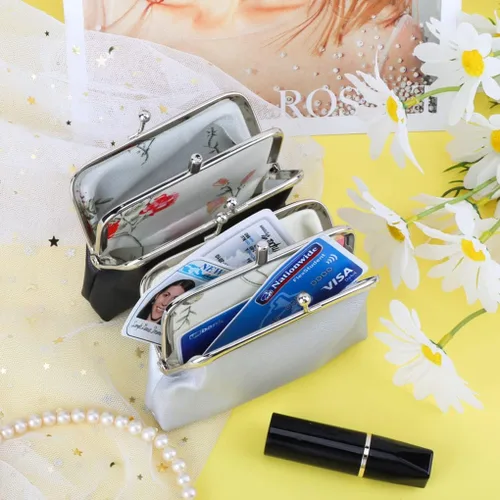 Vista 5 de Oyachic 2 paquetes de monedero de PU con doble bolsillo de cambio de monedero con cierre de cierre para niñas y mujeres