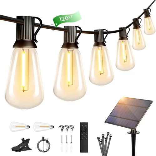 Vista 10 de OHLUX Guirnalda de Luces Solares Globo de 35 pies para exteriores, luces solares impermeables para patio con control remoto, 17 bombillas de Blanco