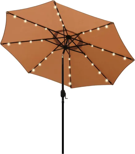 Vista 91 de Blissun Sombrilla solar de 9 pies, sombrilla de patio con 32 luces LED, sombrilla de mercado de mesa, sombrilla al aire libre para jardín, terraza