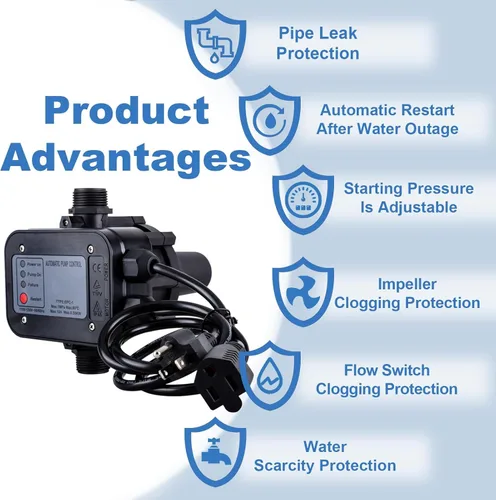 Vista 5 de Controlador inteligente de presión de bomba de agua, interruptor electrónico automático, rango de presión ajustable de 1.5-2.5 bar, fácil