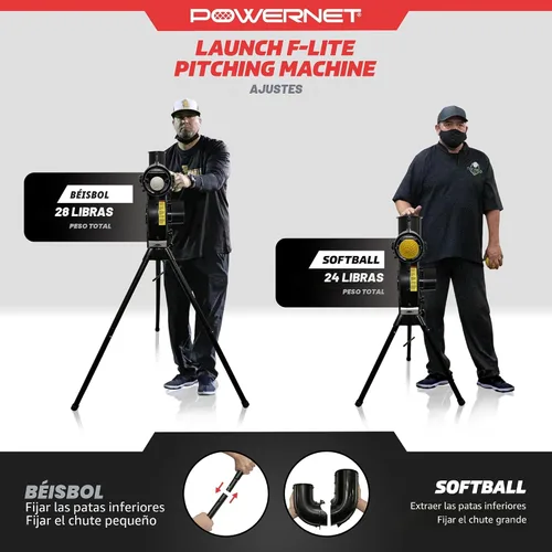 Vista 4 de PowerNet Launch F-lite Softball & Baseball Pitching Machine, Dimpled Practice Balls, Bucket of Baseballs, Coaching Bucket Bundle for Pitching