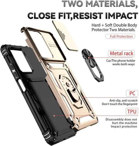 Vista 3 de Funda para Redmi Note 12 Pro, Poco X5 Pro 22101320G con protector de pantalla de vidrio templado y cubierta de cámara deslizante, anillo magnético