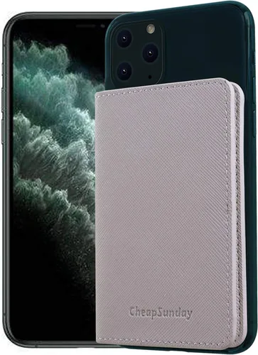 Vista 2 de CheapSunday Soporte para tarjetas de identificación para la parte posterior del teléfono, cartera de cuero para teléfono con soporte, billetera Beige