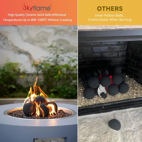 Vista 3 de Skyflame Bolas de chimenea de 2" para chimenea de gas, juego de 25 bolas redondas de cerámica para fogatas/chimeneas de interior/exterior, accesorio