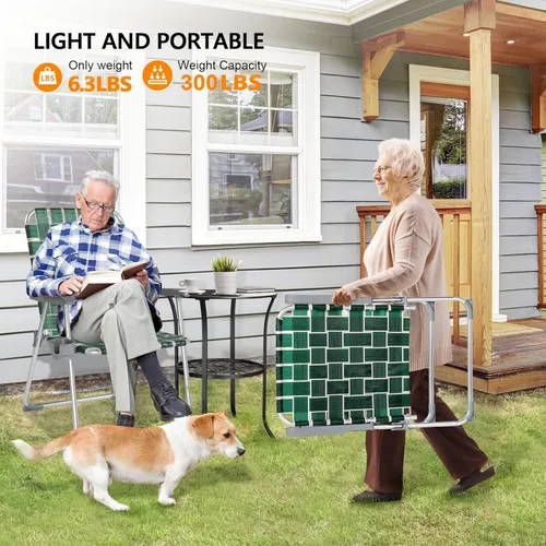 Vista 5 de VINGLI Juego de 2 sillas plegables de aluminio de gran tamaño para patio con portavasos desmontable, silla de playa con tejido de red, silla