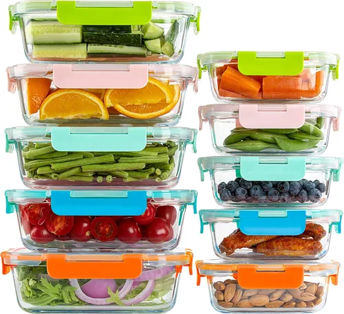 Vista 11 de UMEIED - Paquete de 10 recipientes de vidrio para almacenamiento de alimentos con tapas, recipientes herméticos para comidas preparadas