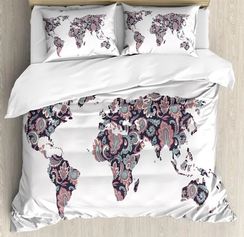 Vista 227 de Ambesonne Hawaii - Juego de funda de edredón de verano, palmeras y hojas exóticas de helecho, fondo colorido abstracto, juego de ropa de cama