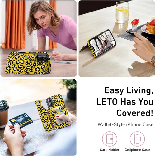 Vista 1283 de LETO para iPhone 15 Pro Funda tipo cartera - Tapa tipo folio con patada - Diseños de moda - Tarjetero - Funda protectora para mujeres y niñas - 6.1