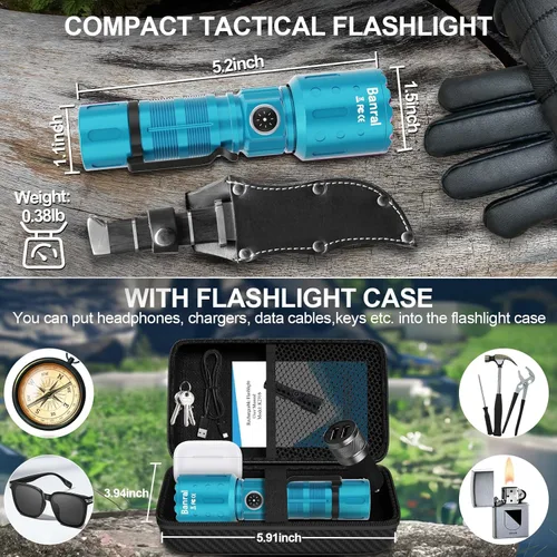 Vista 2 de Banral Linternas de Altos Lúmenes Recargables, Linterna Super Brillante de Largo Alcance Pequeña y Potente, 6 Modos LED Táctica de Bolsillo Turquesa