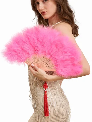 Vista 13 de Happy Feather Abanico de mano con plumas de marabú, estilo vintage de los años 1920, para disfraz y baile - Azul Ácido