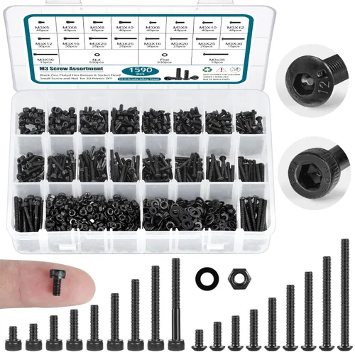 Vista 8 de SATANTECH Kit surtido de 1625 tornillos y tuercas, M2 M3 M4 M5 Surtido de pernos de tuerca con cerradura y arandelas planas, kit surtido