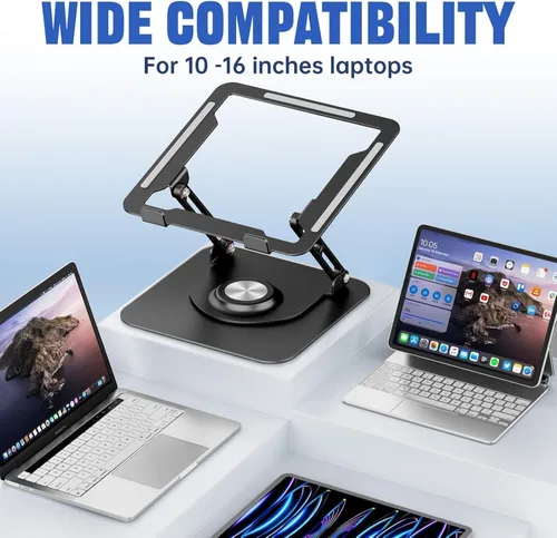 Vista 5 de JOYEKY Soporte para computadora portátil para escritorio, soporte de computadora ajustable con base giratoria de 360°, elevador ergonómico