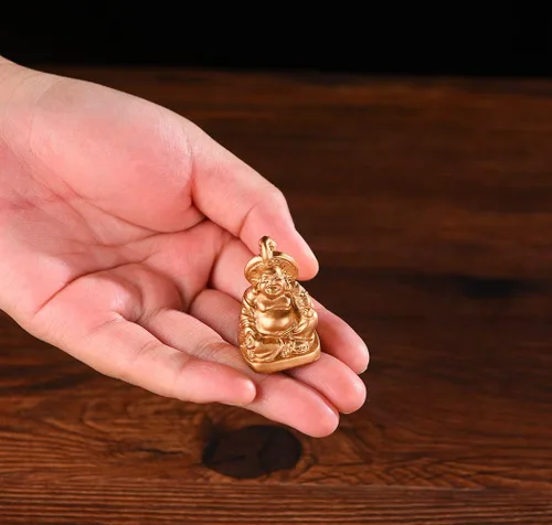 Vista 2 de Brass Statu BRABUD 1'' Gold Laughing Buddha Figurines Collection Gift Home Office Desk Decor Flower Pot Statue Decoration Set of 6 (Mini Gold)