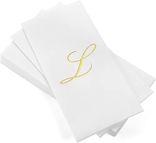 Vista 19 de AH AMERICAN HOMESTEAD Servilletas desechables – Servilletas doradas con monograma para invitados, servilletas acolchadas como tela para baño