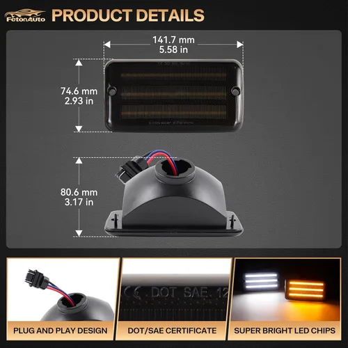 Vista 3 de Luces LED secuenciales direccionales delanteras blancas DRL para Jeep Wrangler TJ 1997-2006, parachoques de lente ahumada, lámparas de esquina