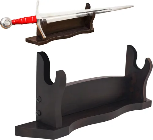 Vista 10 de Lord of Battles Soporte medieval de madera maciza para espada, soporte para espada, exhibición de espada de gladiador, soporte para espada katana