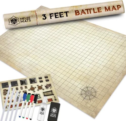 Melee Mats DND Map Starter Set - 24" x 36", Rejilla de Terreno de Batalla de Borrado Húmedo y Seco para Calabozos y Dragones - Experiencia