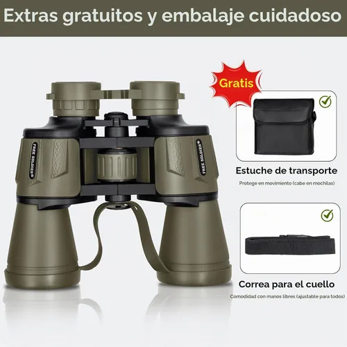 Vista 7 de [Usado] Prismáticos de 20 x 50 de alta potencia para observación de aves con ocular grande de 28 mm, prismáticos impermeables para caza, senderismo