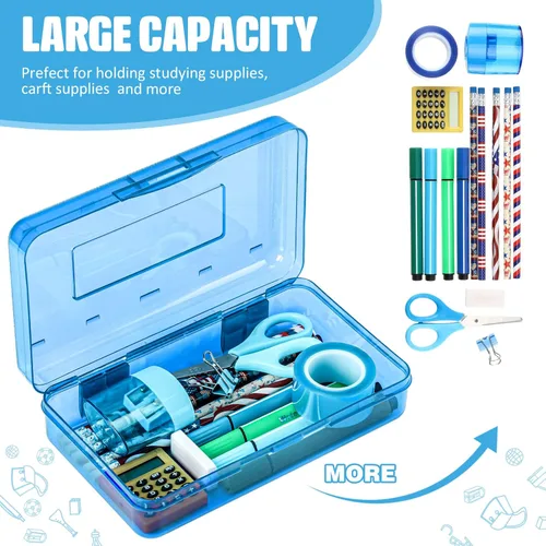 Vista 4 de Fainne 24 unidades de estuches para lápices para la escuela, estuche de plástico transparente grande, caja de crayones de plástico, organizador