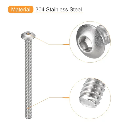 Vista 4 de Uxcell #4-40x1-1/4 Tornillos de cabeza de botón con casquillo, 20 unidades, sujetadores de acero inoxidable 304, pernos hexagonales, tornillos