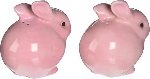 Vista 5 de Cosmos 61107 Gifts - Juego de sal y pimienta de conejo rosa de cerámica, 3-3/4 pulgadas de alto