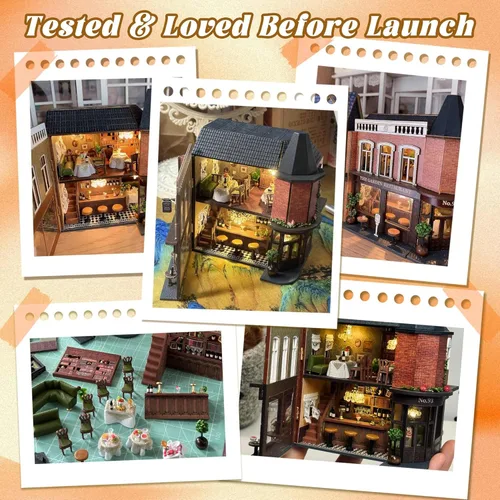 Vista 6 de Flever Kit de casa de muñecas en miniatura DIY, habitación creativa con muebles para regalo romántico de San Valentín (Restaurante de la esquina)