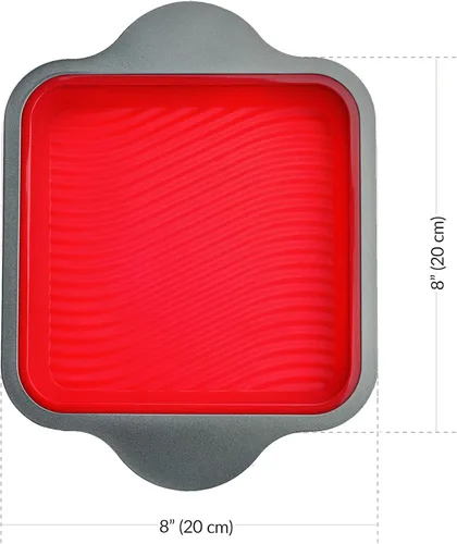 Vista 5 de Boxiki Kitchen Juego de horneado de lujo: molde cuadrado de silicona antiadherente de 8 x 8 pulgadas con marco de acero + molde antiadherente