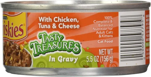 Vista 2 de Friskies Alimento para gatos Tasty Treasures enlatado, pollo y atún, 5.5 onzas, 1 paquete