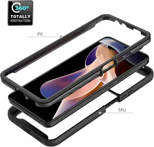 Vista 2 de Para Redmi Note 11 Pro Plus Phone Case, 2 en 1 Protección contra Caídas Híbrida Resistente Doble Capa Armor Funda Protectora - Negro