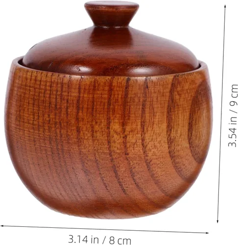 Vista 9 de Hemoton Cuenco de madera maciza de estilo japonés con tapas, vajilla para servir para ensalada, arroz, miso, sopa, frutas, cocina, preparación